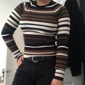 Retro 80s Autumn Colored Striped Sweater